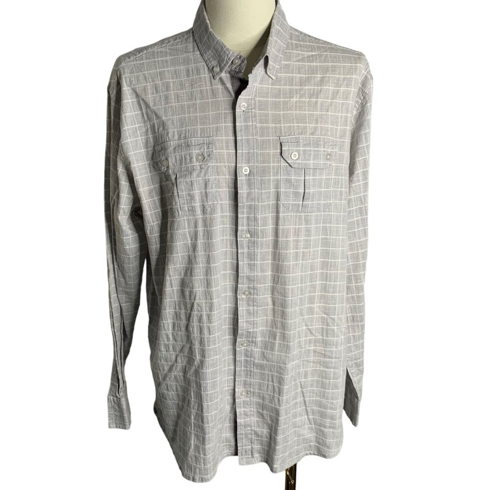 Colours Alexander Julian Button Down Shirt XXL Grey Checkered Pockets Stretch